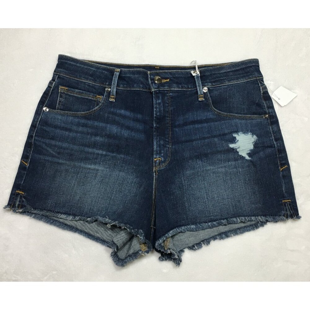 Good American Good Curve Cut Off Denim Shorts Distressed Tag 12/31 FIT 14/32.5
